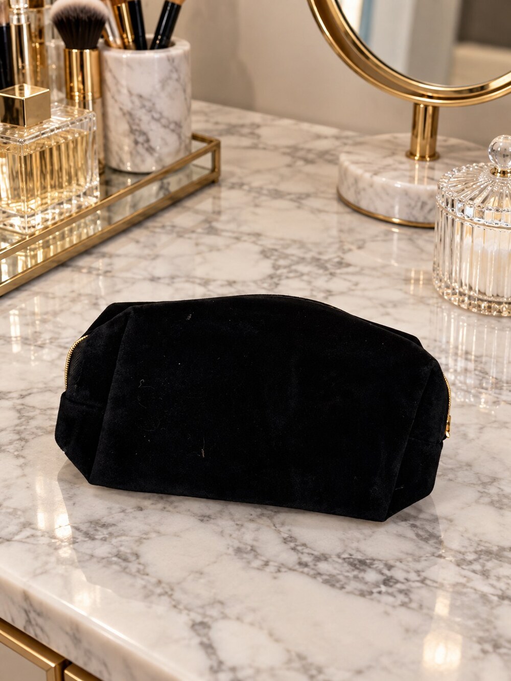 Yves Saint Laurent Black Velvet Makeup Bag | Gold-Tone YSL Logo - Picture 3 of 6